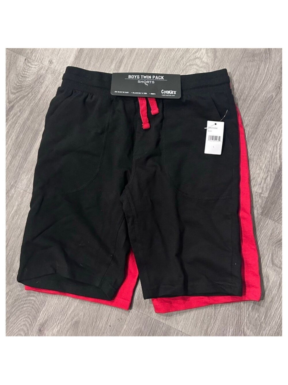 Cookie's Kids Boys Twin Pack Athletic Shorts Black Red Drawstring L